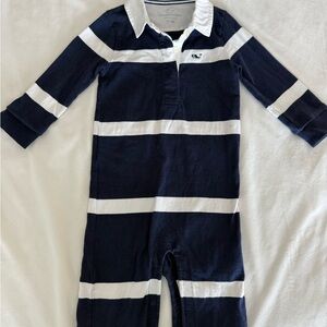 Vineyard Vines Navy & White Striped Baby One-Piece Footie